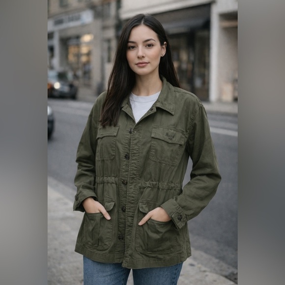 Mutual Weave Jackets & Blazers - Mutual Weave Women’s Olive Utility Jacket with Drawstring Waist